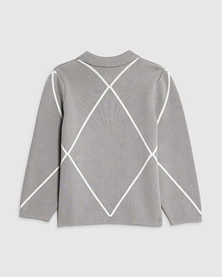 River Island Mini Boys Grey Diamond Polo Shirt
