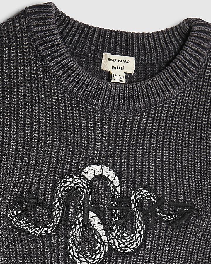 River Island Mini Boys Grey Washed Japanese Jumper