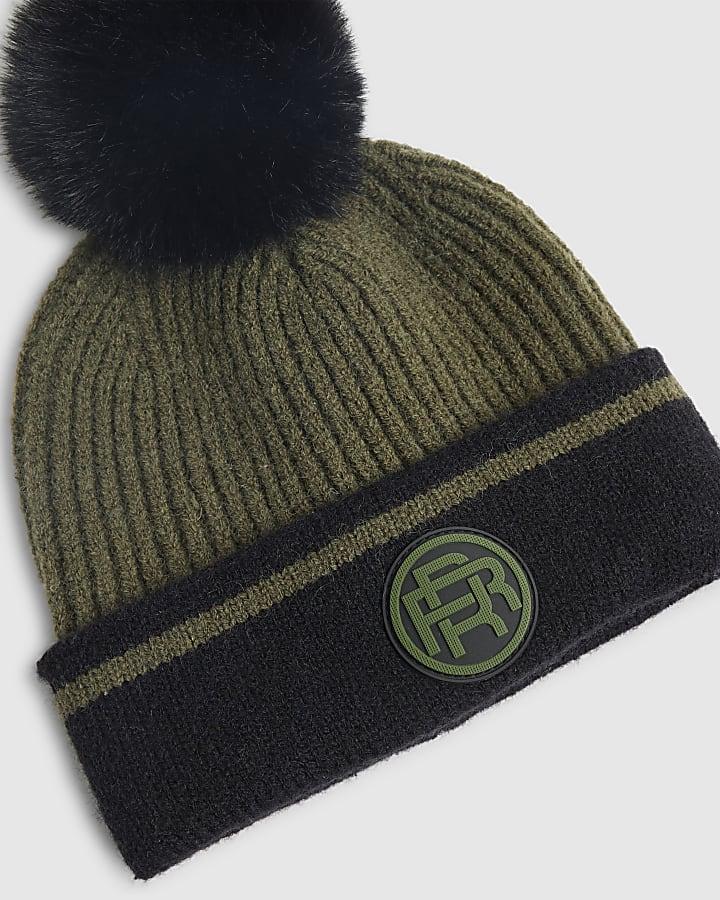 river island Mini Boys Khaki Colour Blocked Beanie