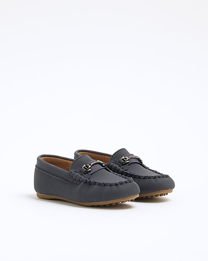 River Island Mini Boys Navy Faux Leather Loafers