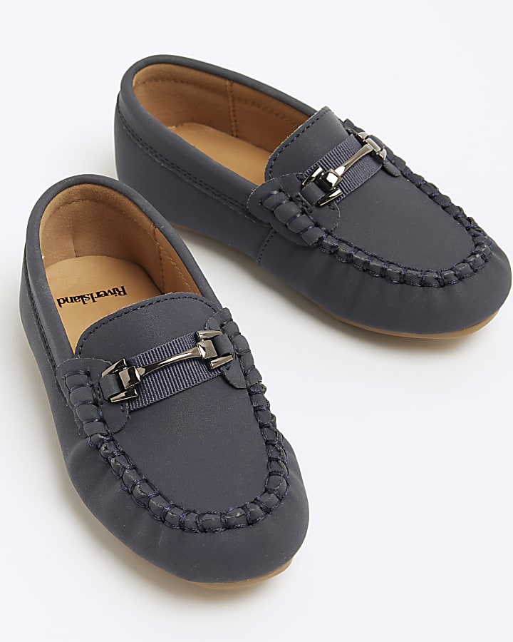 River Island Mini Boys Navy Faux Leather Loafers