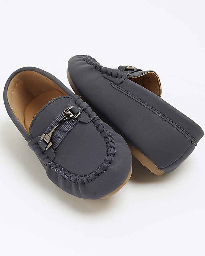 river island Mini Boys Navy Faux Leather Loafers