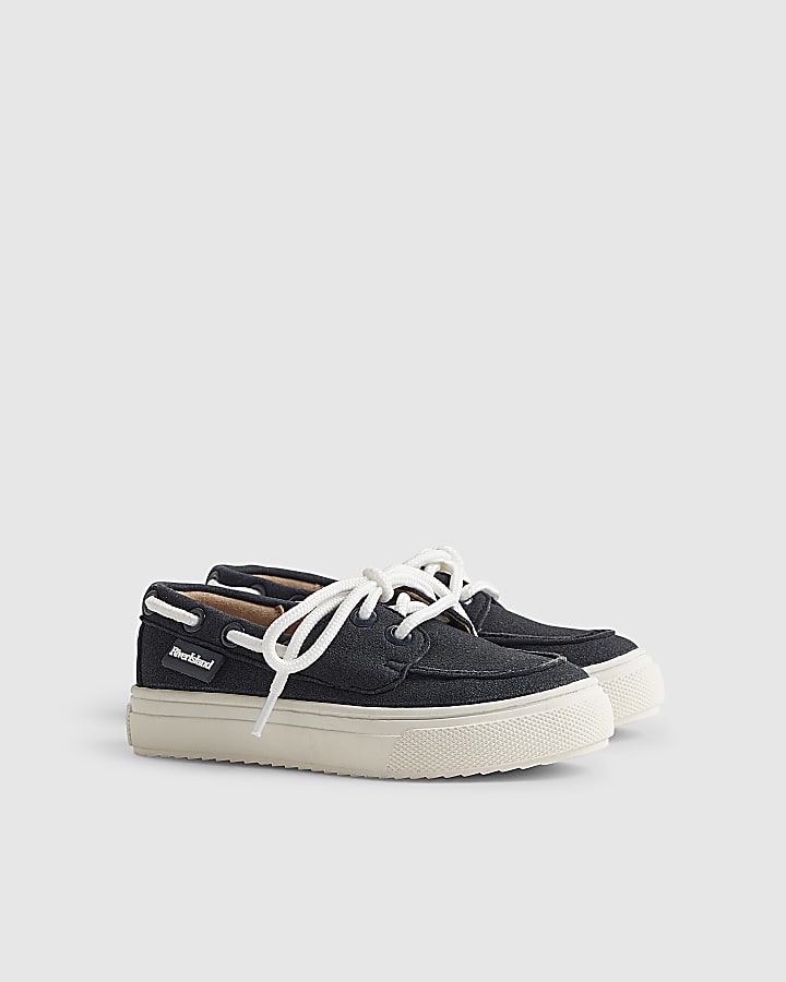 River Island Mini Boys Navy Laced Boat Shoes