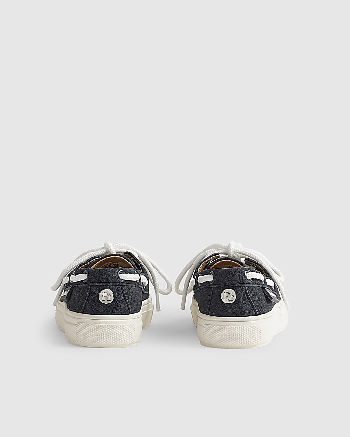 River Island Mini Boys Navy Laced Boat Shoes