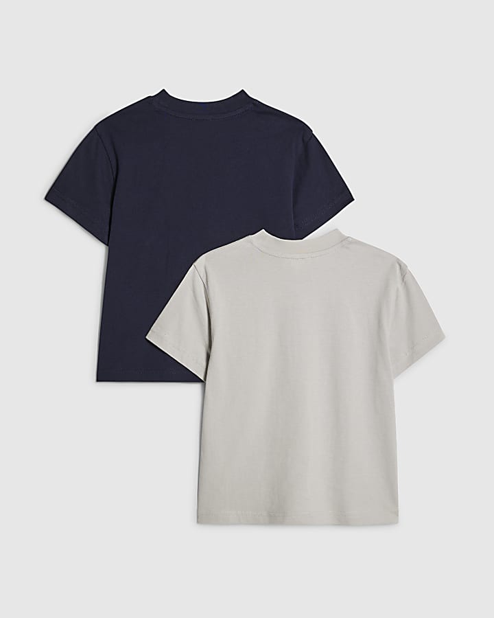 River Island Mini Boys Navy RI Pack Of 2 T-Shirts