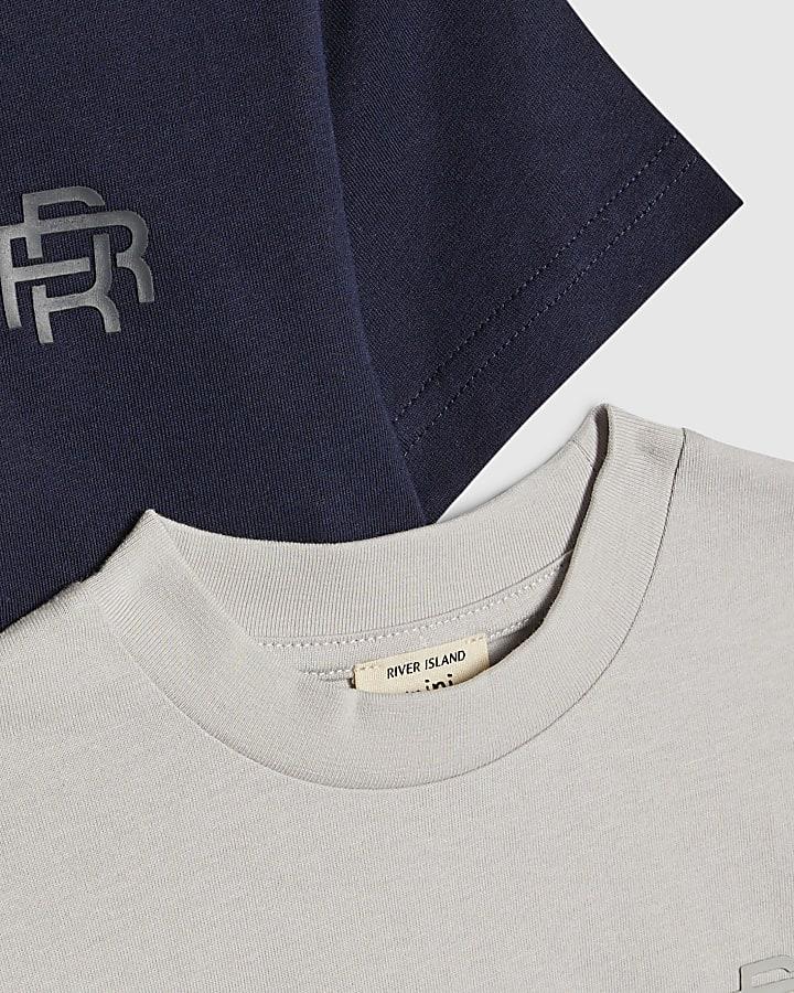 River Island Mini Boys Navy RI Pack Of 2 T-Shirts