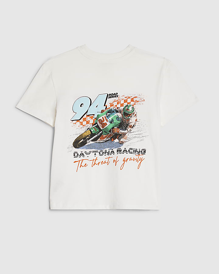 River Island Mini Boys White 94 Bike T-Shirt