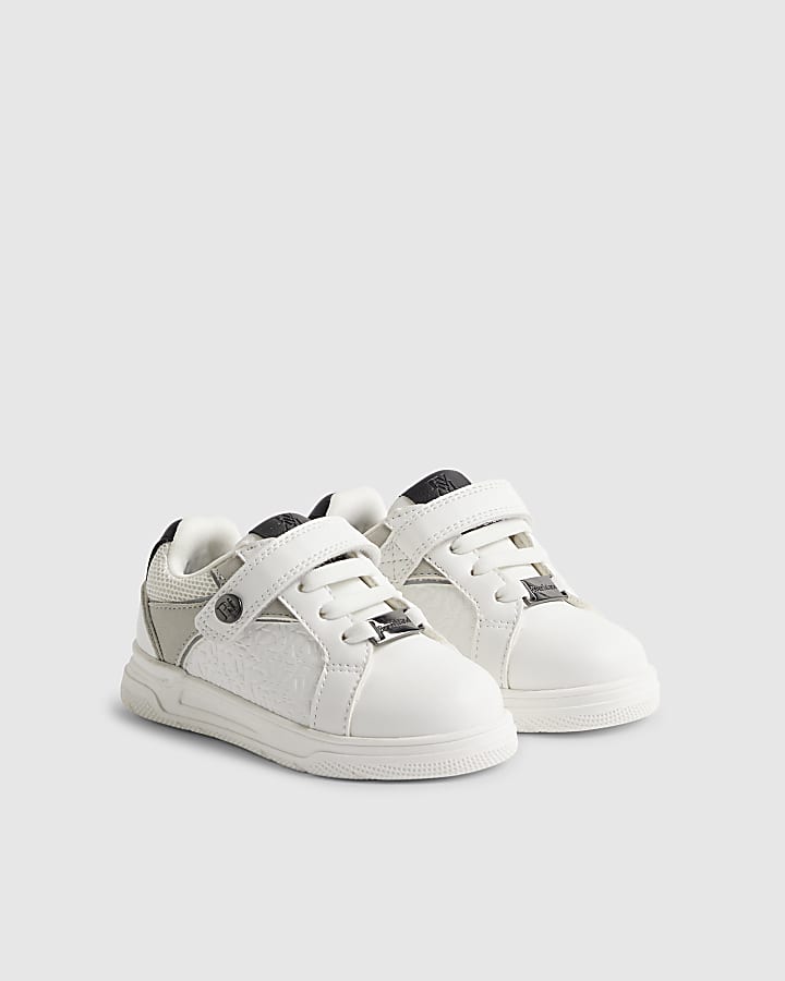 River Island Mini Boys White RI Embossed Trainers
