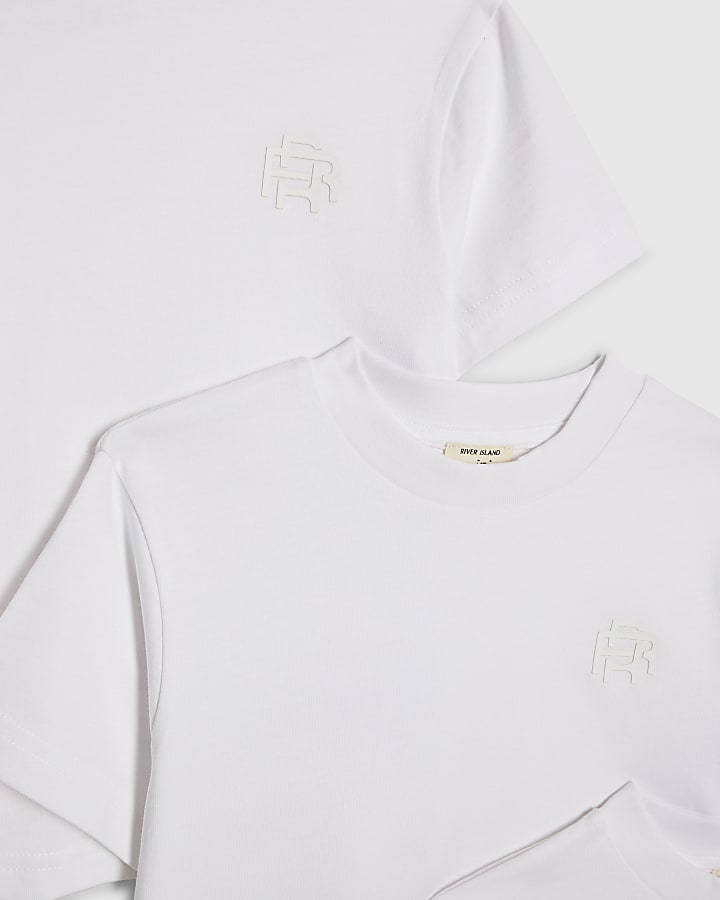 River Island Mini Boys White RR Pack Of 3 T-Shirts