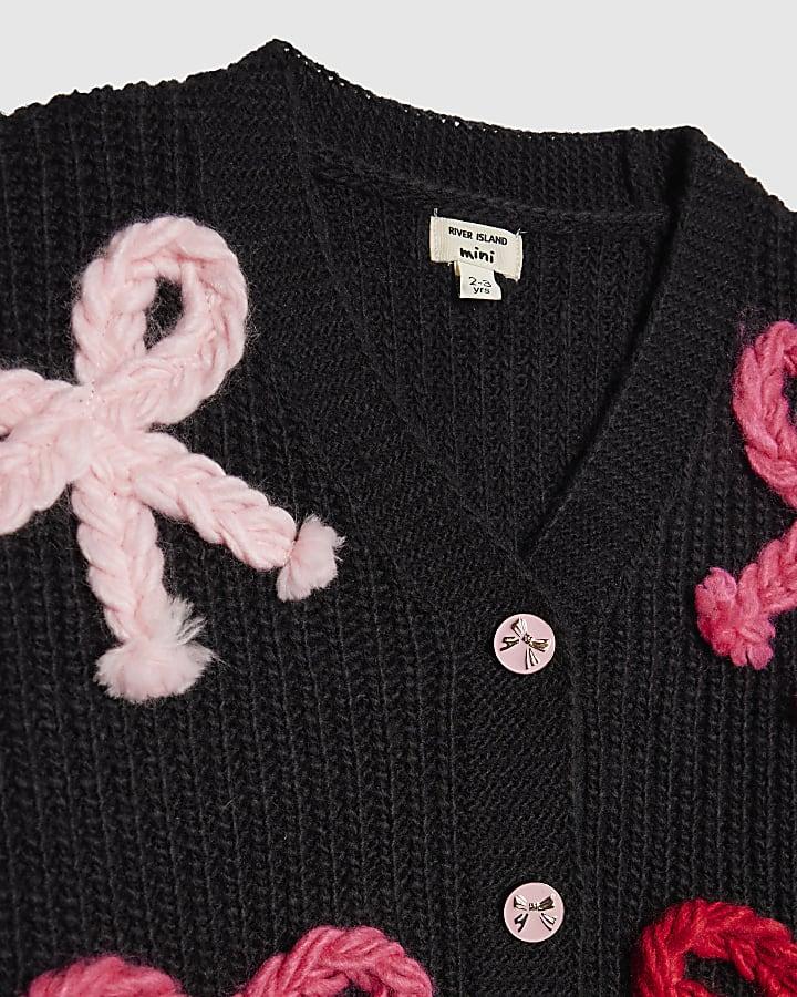 River Island Mini Girls Black 3D Bow Cardigan