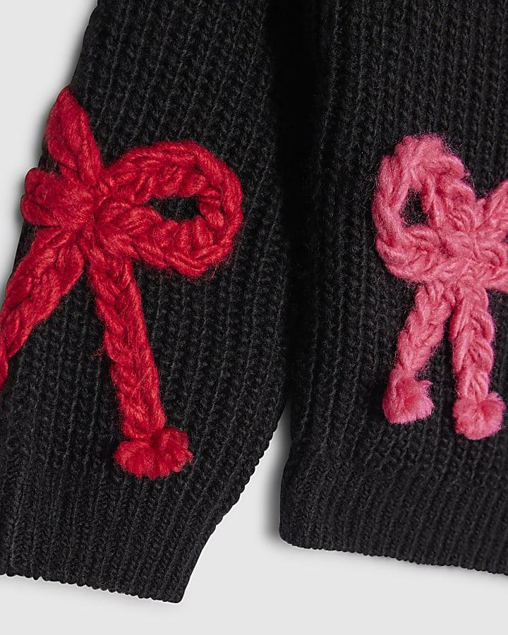 river island Mini Girls Black 3D Bow Cardigan