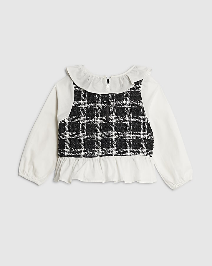 River Island Mini Girls Black Boucle Peplum Top