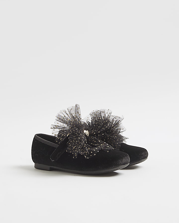 River Island Mini Girls Black Organza Bow Shoes