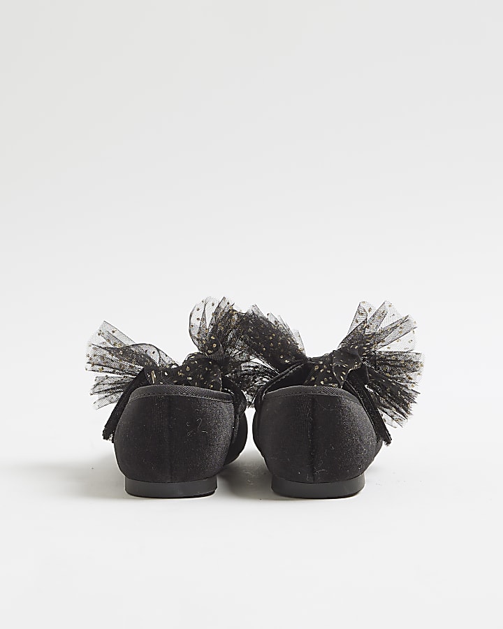 River Island Mini Girls Black Organza Bow Shoes