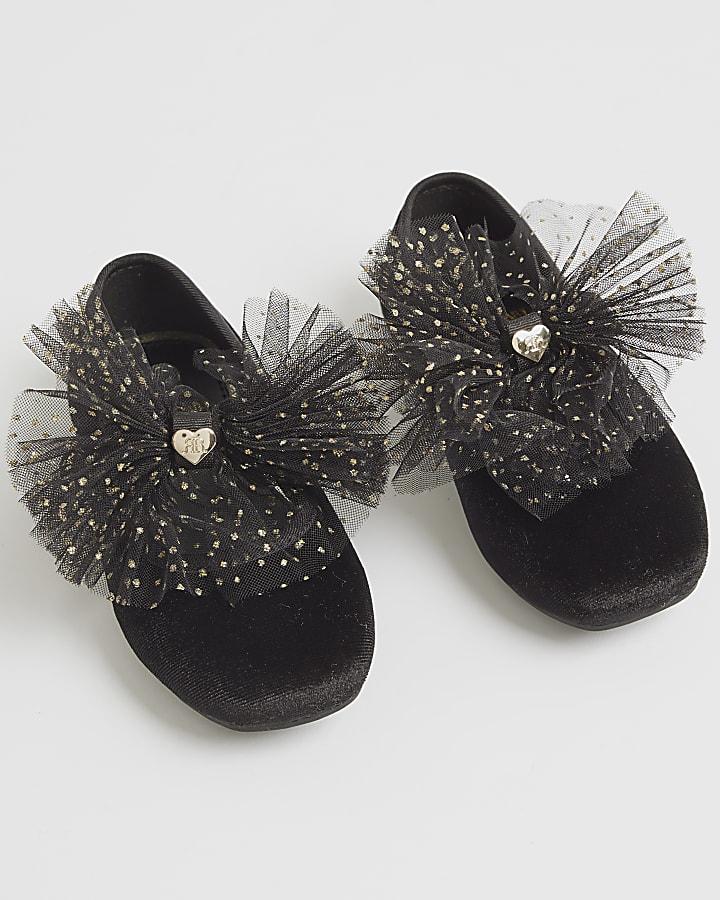 River Island Mini Girls Black Organza Bow Shoes