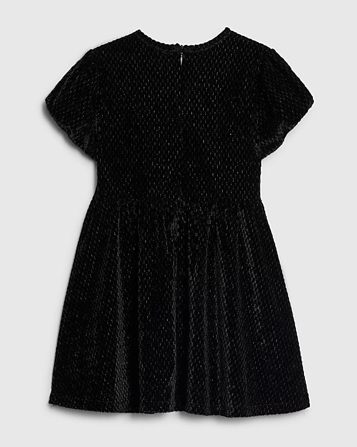 River Island Mini Girls Black Velvet Bow Dress