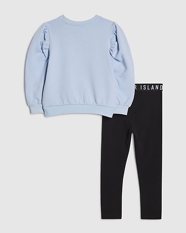 River Island Mini Girls Blue 3D Bow Sweatshirt Set