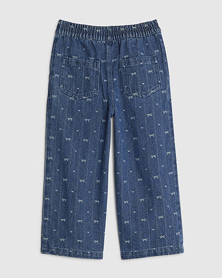 River Island Mini Girls Blue Bow Barrel Jeans