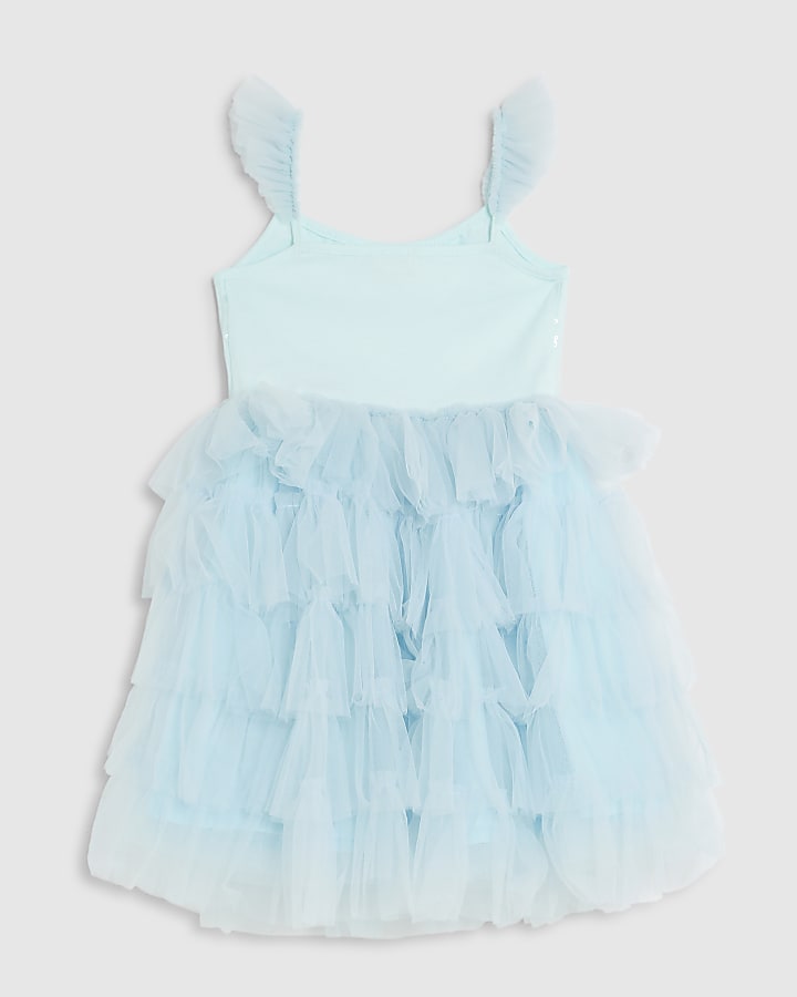 River Island Mini Girls Blue Sequin Tulle Dress