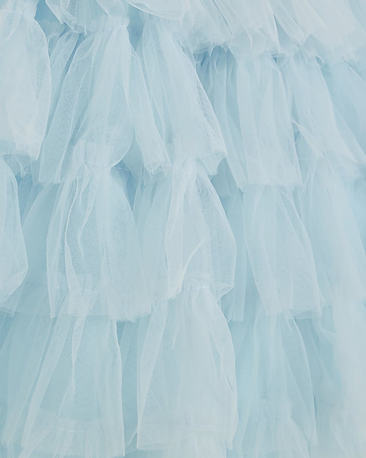 River Island Mini Girls Blue Sequin Tulle Dress