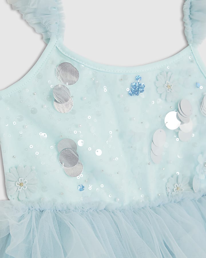 river island Mini Girls Blue Sequin Tulle Dress
