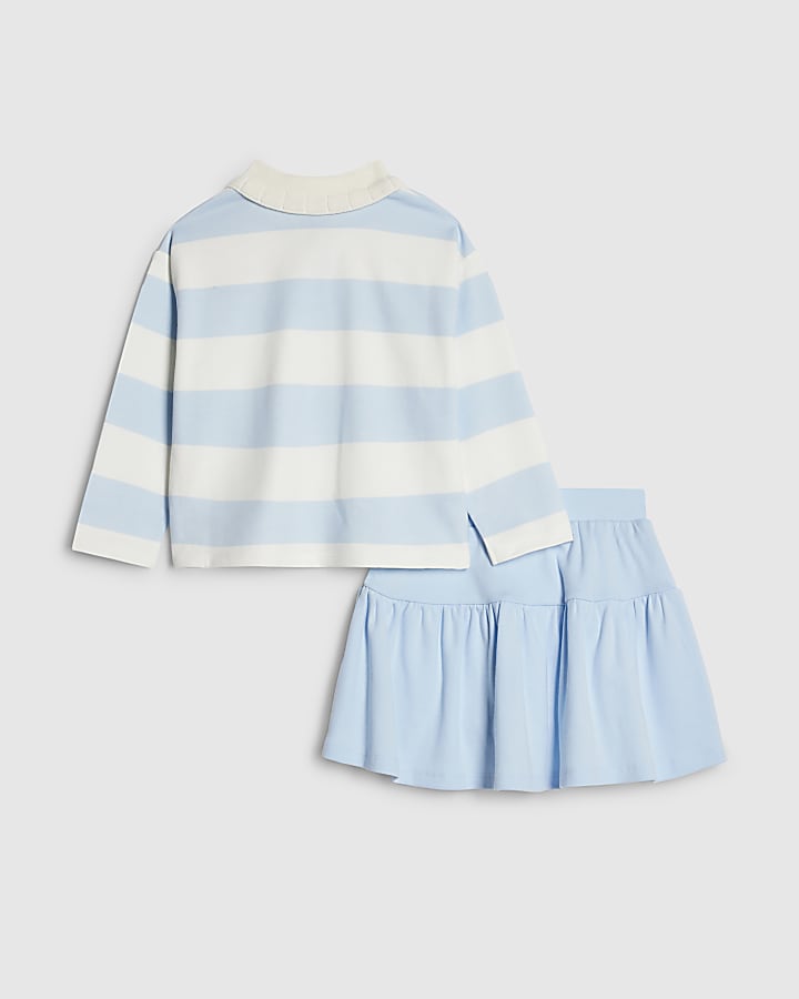 River Island Mini Girls Blue Stripe Polo Shirt Set