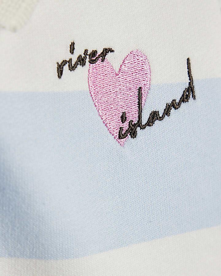 River Island Mini Girls Blue Stripe Polo Shirt Set