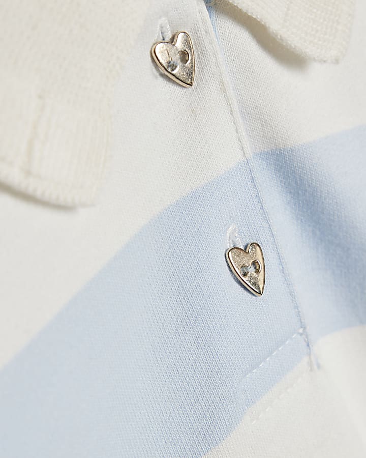 river island Mini Girls Blue Stripe Polo Shirt Set