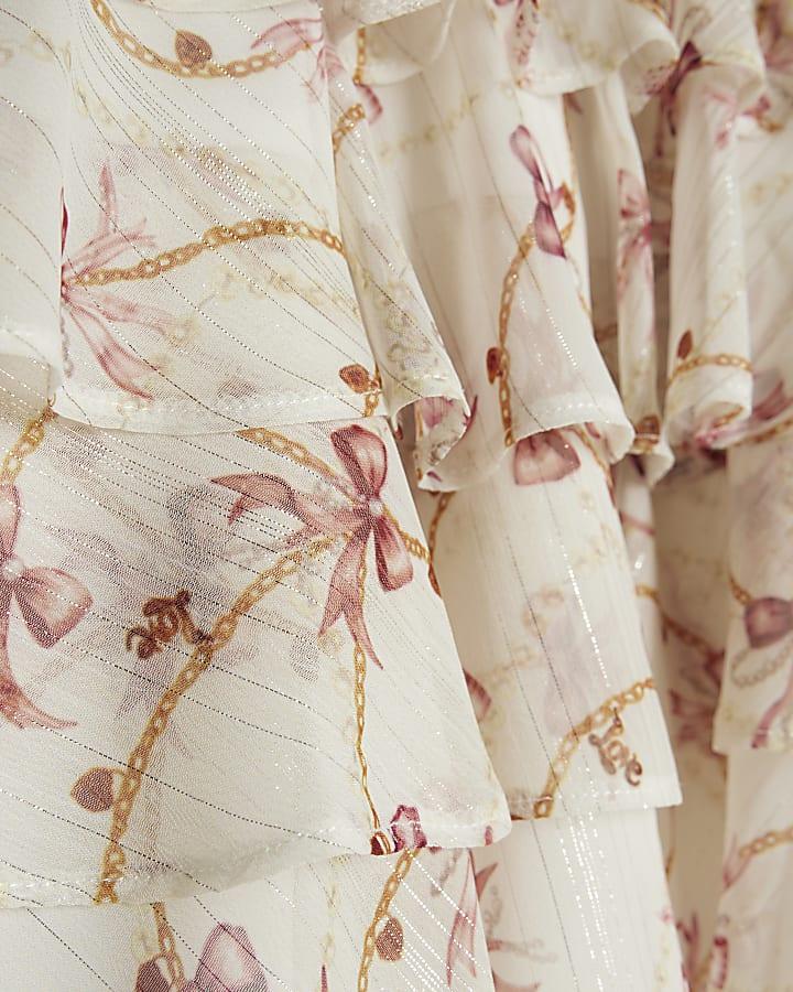 River Island Mini Girls Cream Chiffon Bow Dress