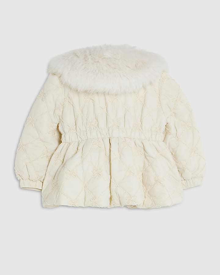 River Island Mini Girls Cream Faux Fur Padded Coat