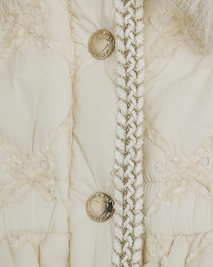 River Island Mini Girls Cream Faux Fur Padded Coat