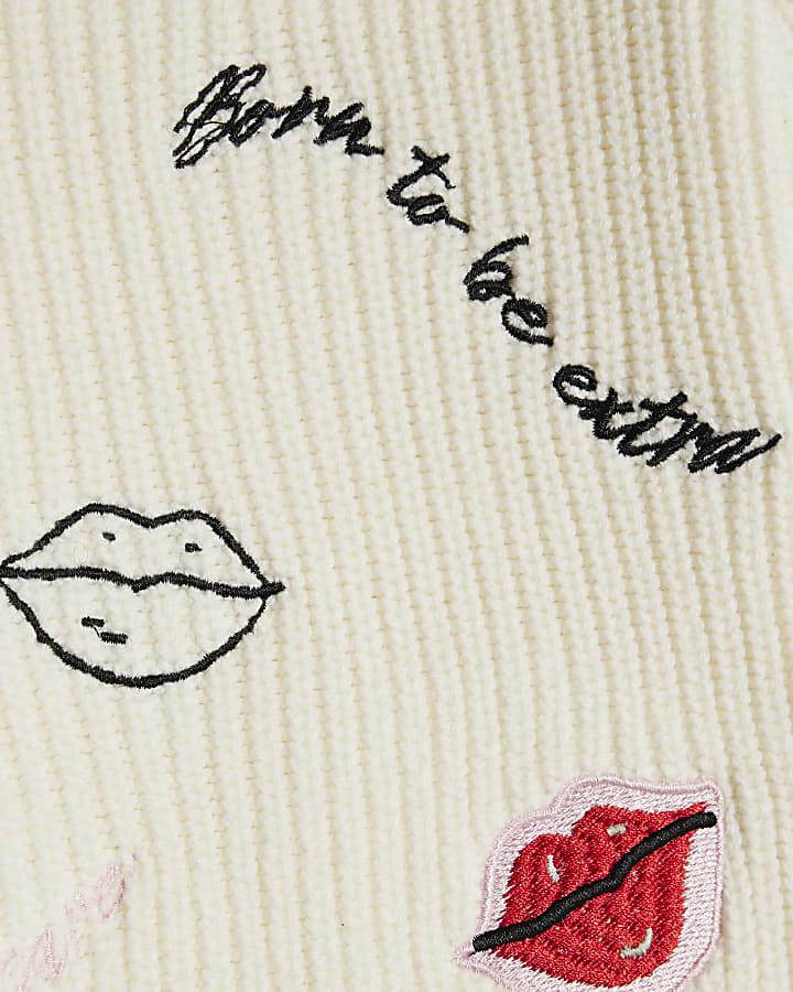 River Island Mini Girls Cream Ladybird Lips Jumper