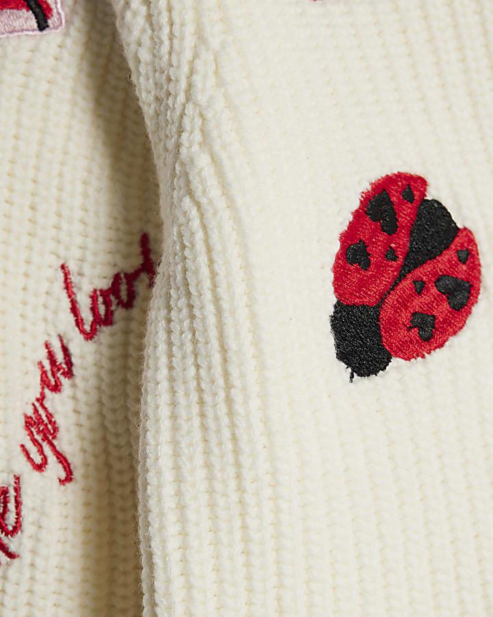 river island Mini Girls Cream Ladybird Lips Jumper