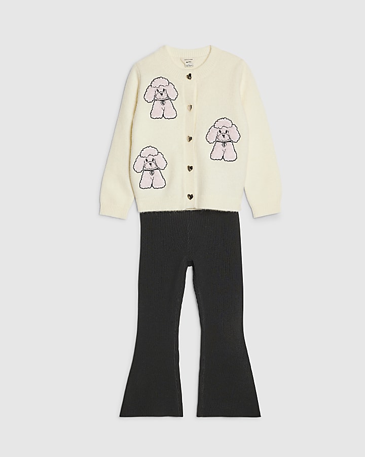 River Island Mini Girls Cream Poodle Cardigan Set