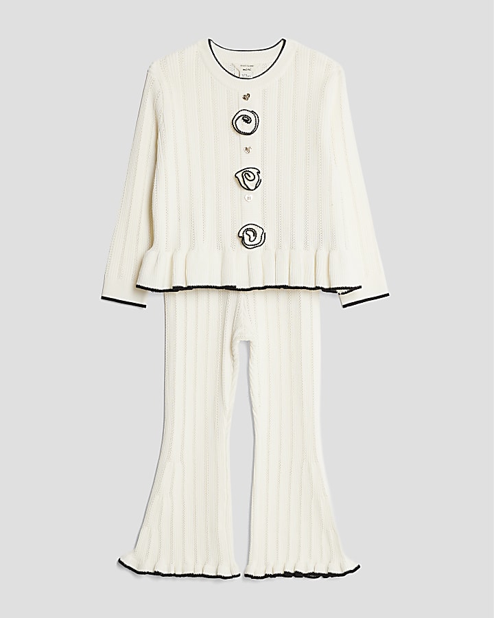 River Island Mini Girls Cream Rose Cardigan Set