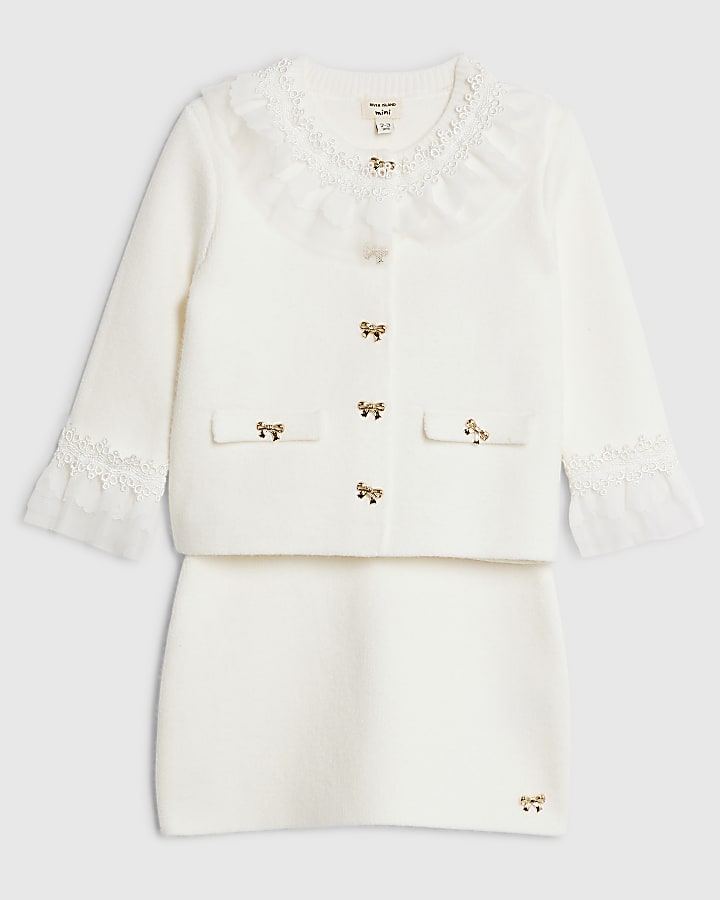 River Island Mini Girls Cream Tulle Cardigan Set