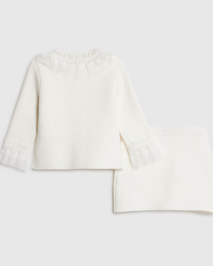 River Island Mini Girls Cream Tulle Cardigan Set
