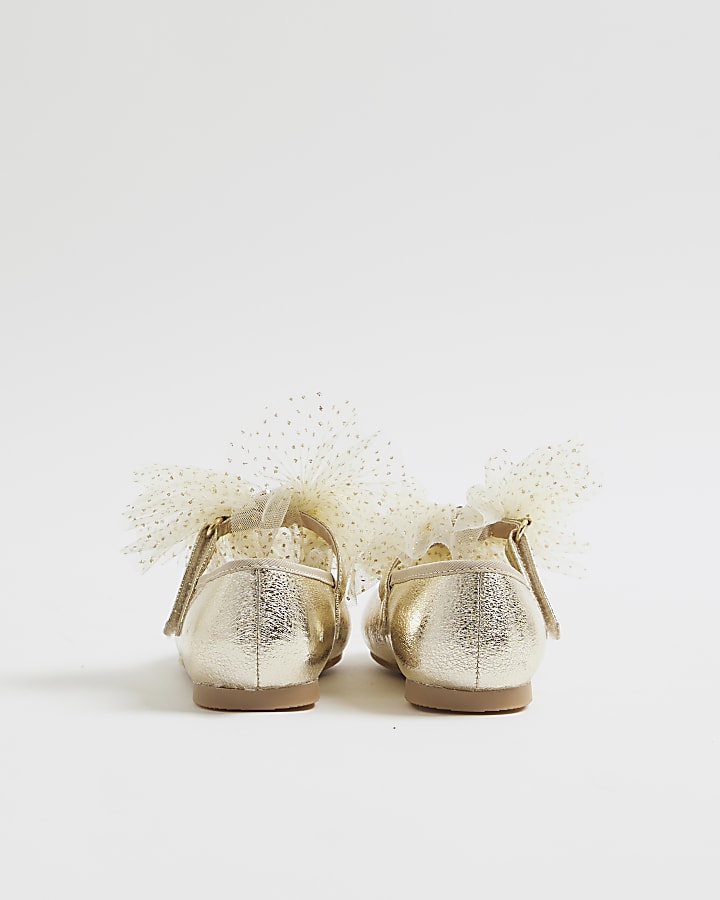 River Island Mini Girls Gold Organza Bow Shoes