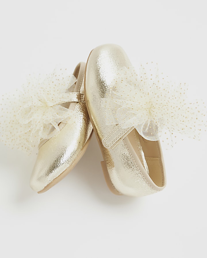 river island Mini Girls Gold Organza Bow Shoes