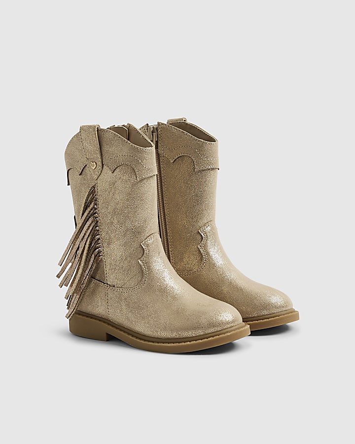 River Island Mini Girls Gold Western Tassel Boots
