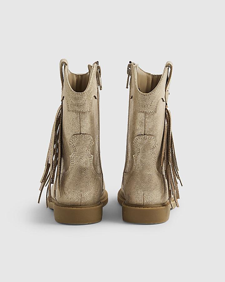 River Island Mini Girls Gold Western Tassel Boots