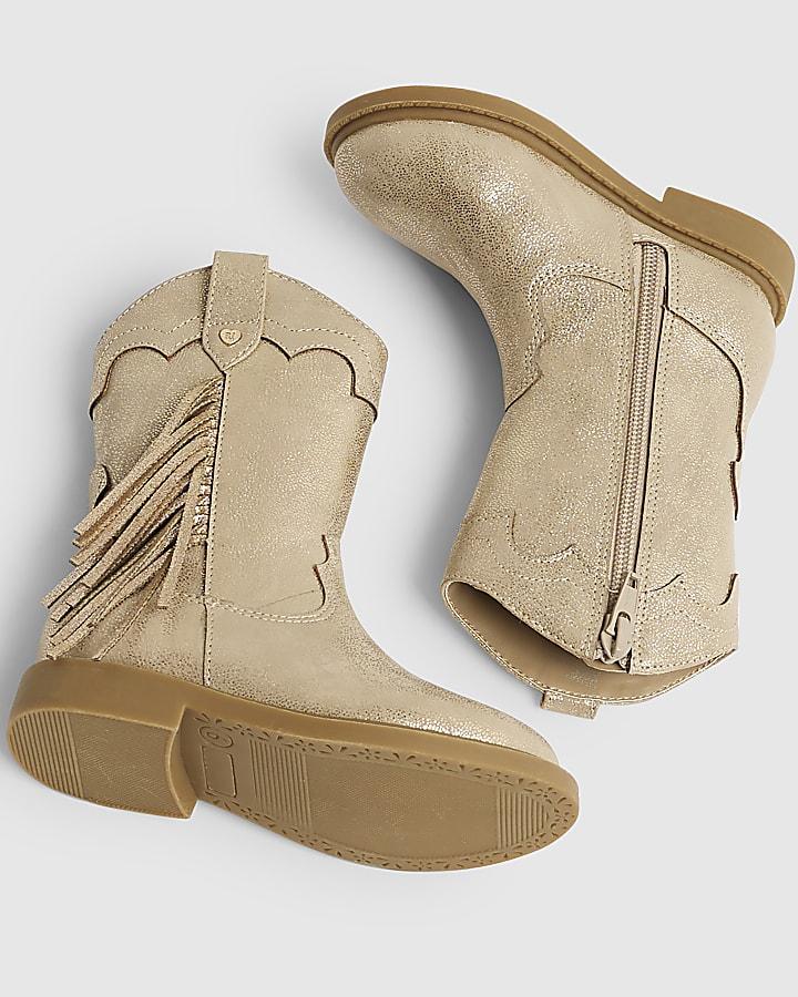 River Island Mini Girls Gold Western Tassel Boots