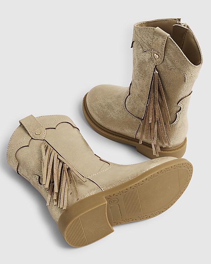 river island Mini Girls Gold Western Tassel Boots