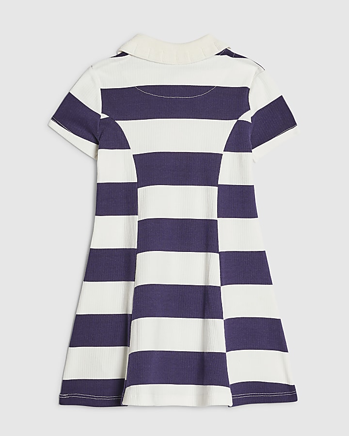 River Island Mini Girls Navy Stripe Bow Polo Dress