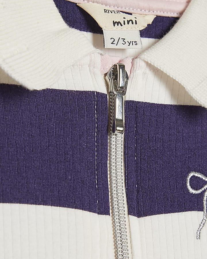 River Island Mini Girls Navy Stripe Bow Polo Dress