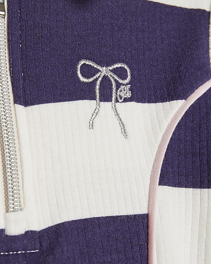 River Island Mini Girls Navy Stripe Bow Polo Dress