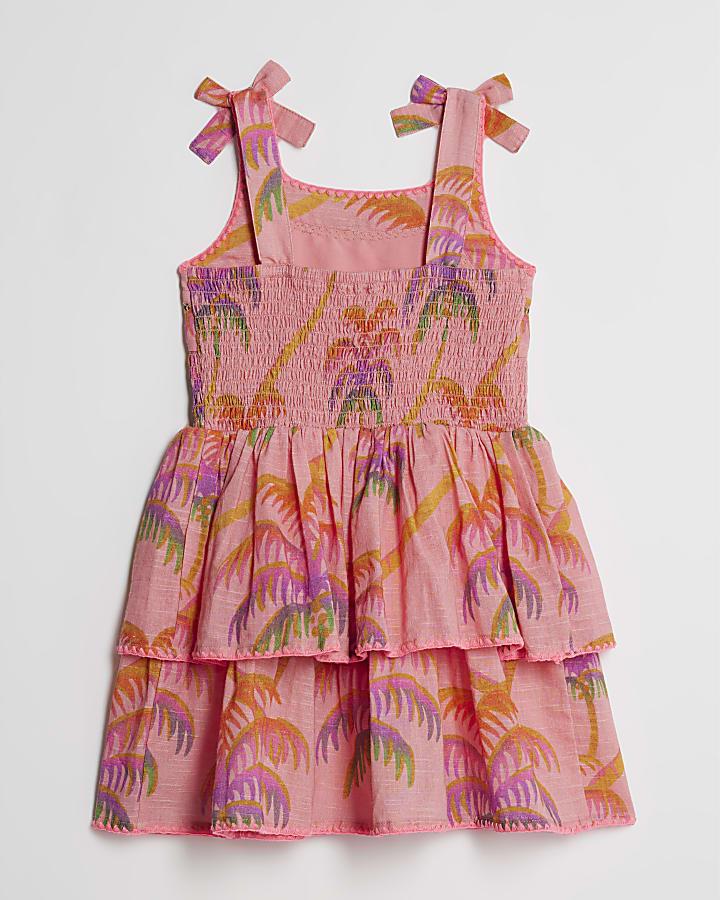 River Island Mini Girls Orange Palm Print Dress