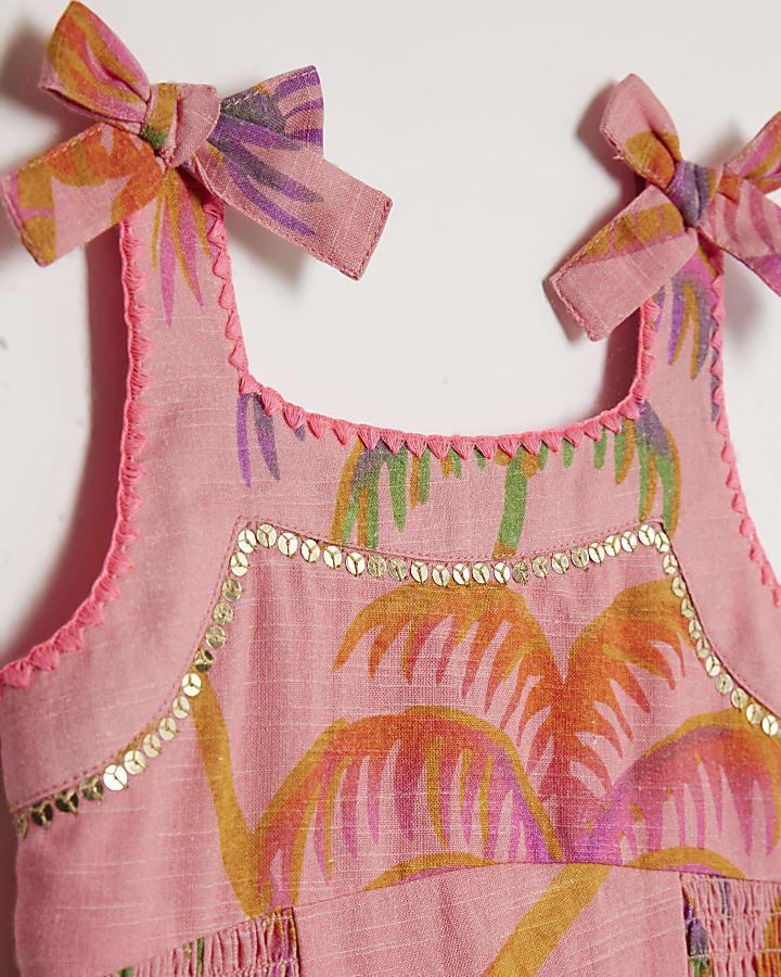 River Island Mini Girls Orange Palm Print Dress