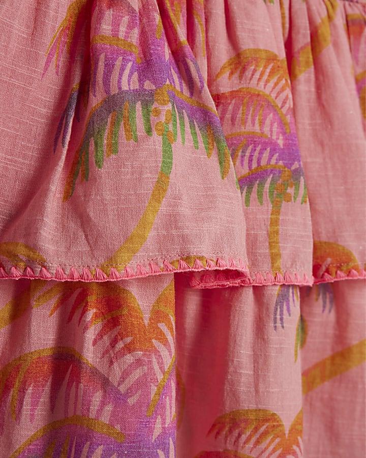 River Island Mini Girls Orange Palm Print Dress