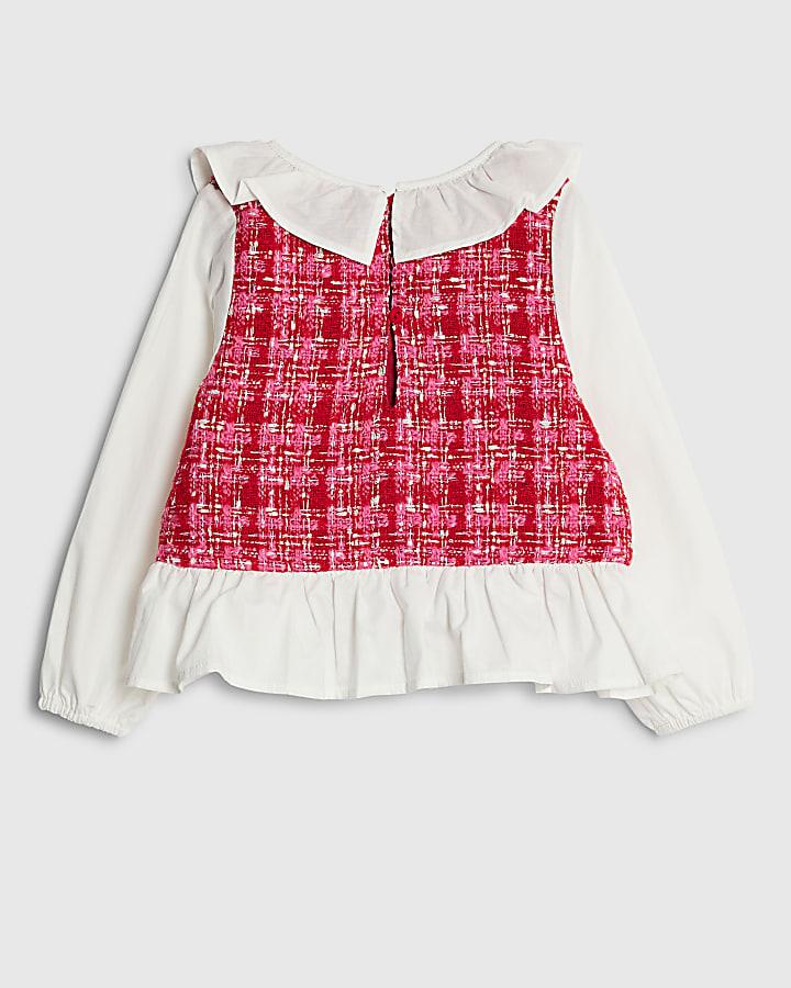 River Island Mini Girls Pink Boucle Peplum Top